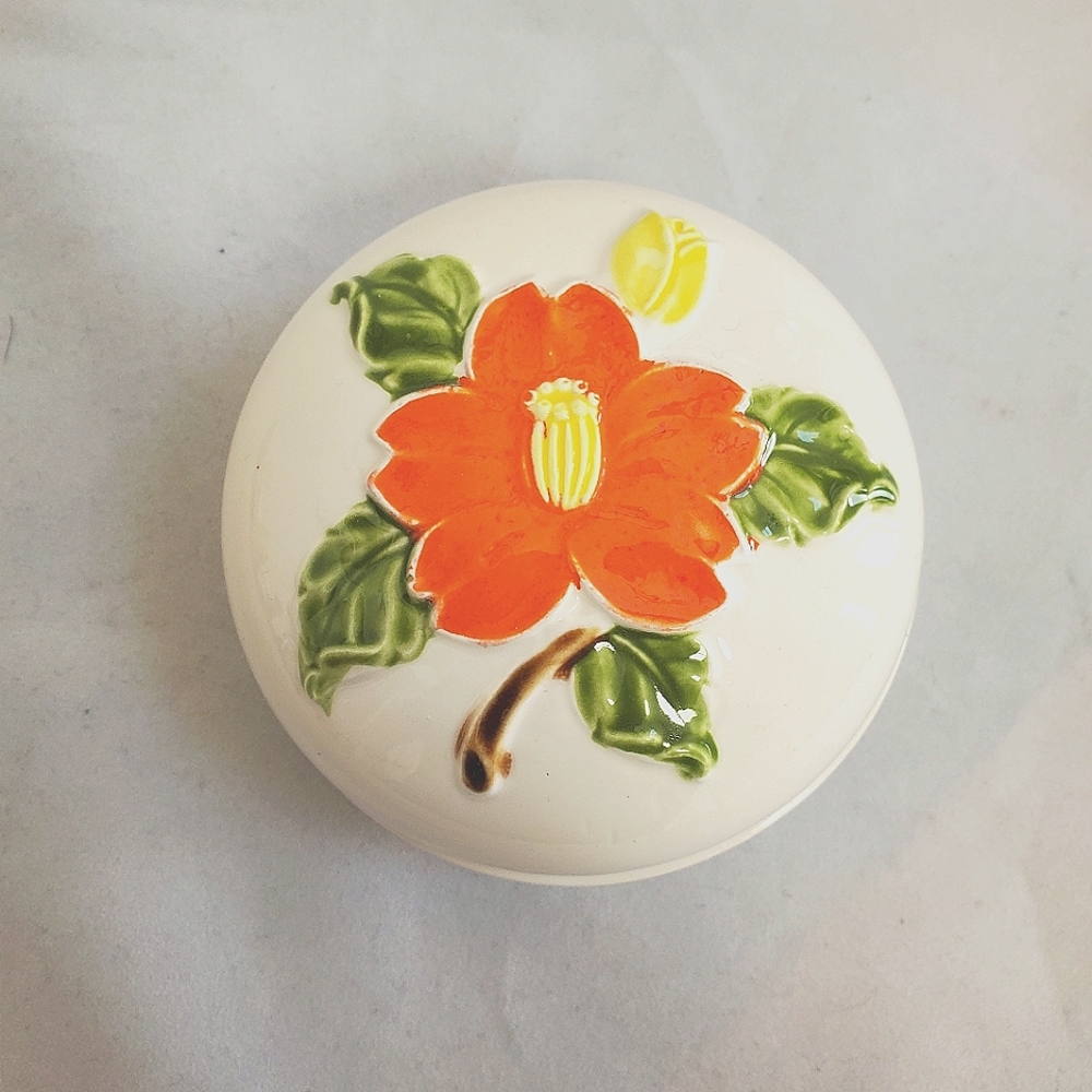 Vintage Orange Flower Vanity Trinket Dish Japan